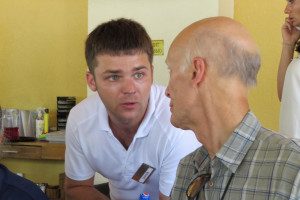 A waiter, Sergei, provided wonderful service to Vladimir Shevstoky, my new Russian friend on the delegation, at a lunch hosted by the Simferopol Rotary Club. 